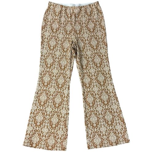 Soft Surroundings Sumptuous Pull on Tan Ivory Wide Leg Flare Pants Large -  $49 - From Gina