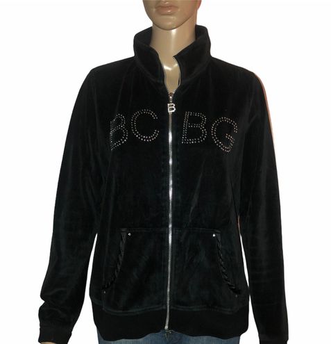 BCBGMAXAZRIA Velour Bling Zippered Hoodie Black Size XL 16