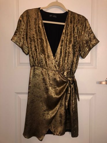 zara gold wrap dress