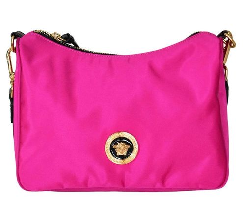 Versace Nylon Tribute Chain Crossbody Shoulder Bag Dark Pink Black