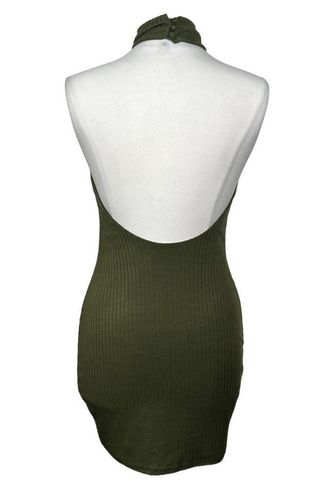 Lulu's Got the Groove Olive Green Ribbed Halter Bodycon Mini Dress