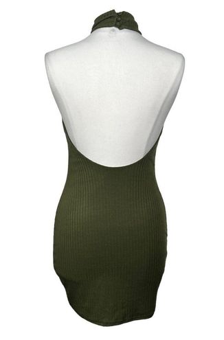 Lulus LULU'S Got the Groove Olive Green Ribbed Halter Bodycon Bare Back Mini  Dress Size L - $60 - From Yentanista