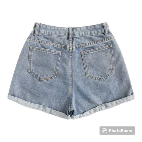 SHEIN EZwear Rolled High-Rise Denim Shorts