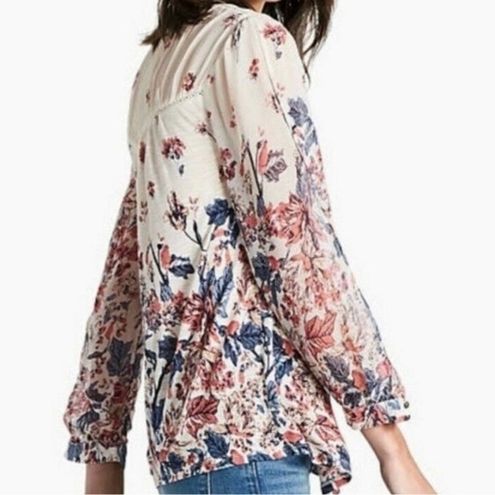 Lucky Brand Vintage Y2K Long Sleeve Floral Peasant Blouse