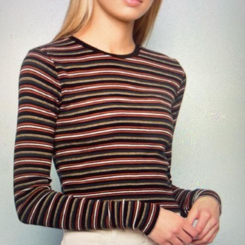 Brandy Melville, Tops, Brandy Melville Santana Striped Multicolor Long  Sleeve Cropped Long Sleeve Top