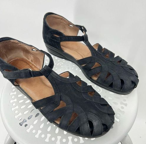 BeautiFeel black suede leather low wedge fisherman hook and loop sandals  Size undefined - $39 - From Baldi