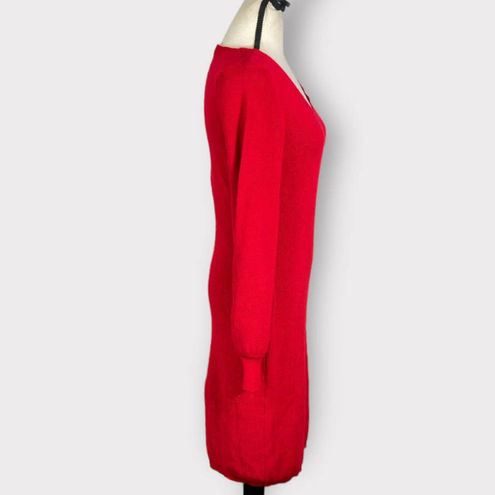 Nina Leonard Sweater Mini Dress Women's Small Red V-Neck Balloon Long Sleeve  - $21 - From May