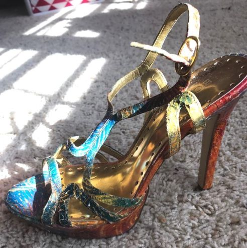 multi colored snakeskin heels