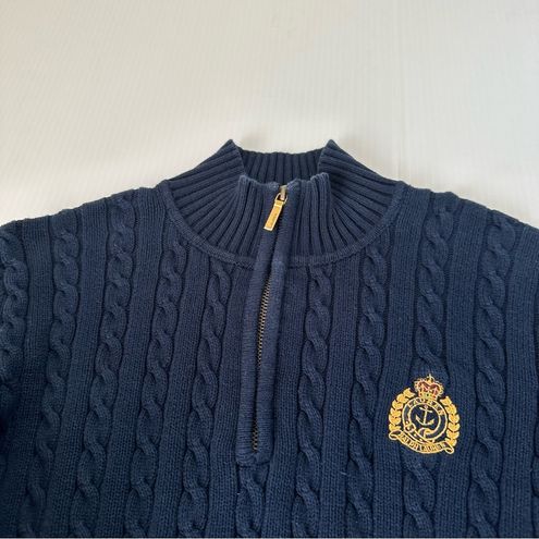 Ralph Lauren Vintage Cableknit 1/4 Zip Navy Crest Sweater, S - $28 - From  Tammy
