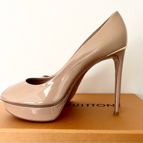 Louis Vuitton Beige Leather Eyeline Peep Toe Platform Pumps Size