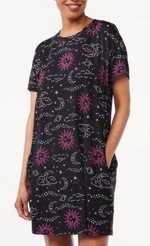 Joyspun Black Celestial Pattern Sleep Shirt with Pockets Size L/XL