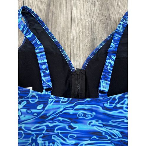 TYR DuraFast Elite LUCID VNeck Zip ControlFit 1pc Swimsuit Blue Size 8 $80