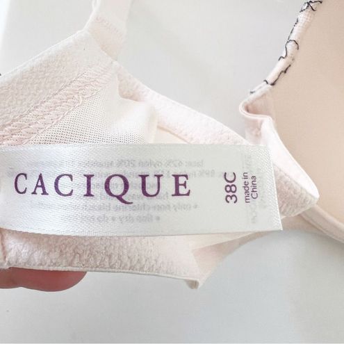 Cacique Smooth Boost Plunge Bra Size 38C Blush Pink Black Lace Bow Detail  Pretty - $36 New With Tags - From Molly