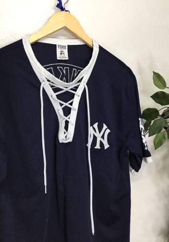 Victoria's Secret Pink NY Yankees Long Short Sleeve Shirt/dress Blue Size  XS - $22 - From Kelly