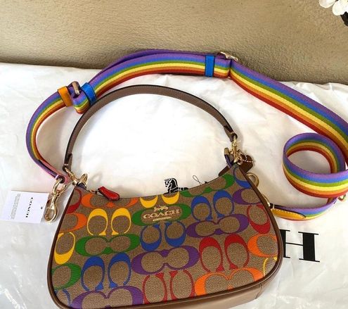 Coach CA176 Teri Shoulder Bag In Rainbow Signature Canvas In Gold/Khaki  Multi 