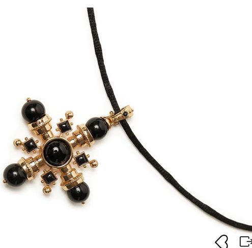 Black and Gold Pendant Necklace on Black Cord