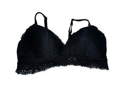 Aerie Real Happy Wireless Lightly Lined Candy Lace Bra Black Size