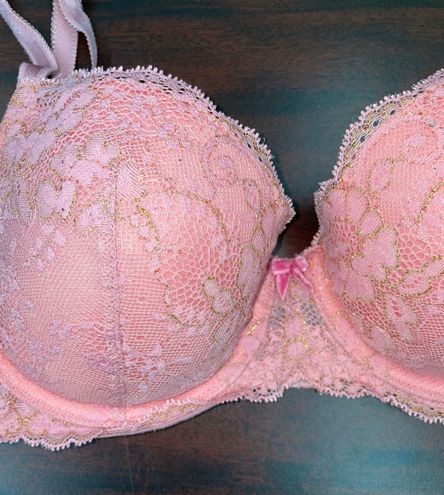 Victoria's Secret Lace Dream Angels Lined Demi Bra Size 34C Pink and Gold -  $15 - From Hailey