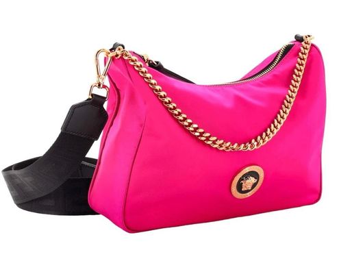 Versace Nylon Tribute Chain Crossbody Shoulder Bag Dark Pink Black