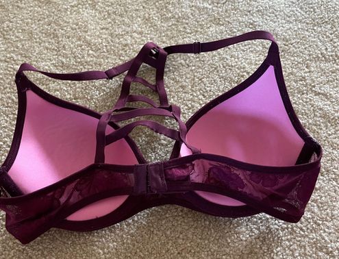 PINK - Victoria's Secret Purple Lace Floral Bra Size 34 B - $15