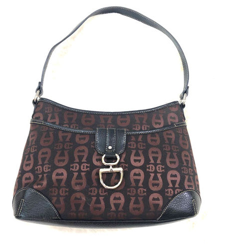 ETIENNE AIGNER Signature Logo PURSE Shoulder BAG Handbag Brown