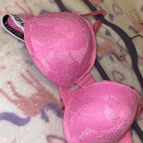 Juicy Couture 36C Pastel Pink Monogram Logo Lace Push Up Bra Size 36 C -  $32 - From Lolligagg