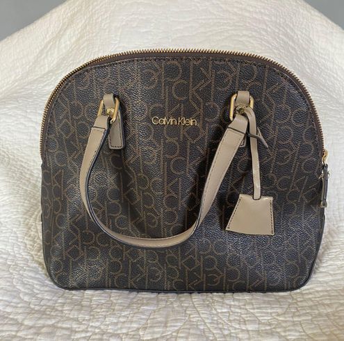 Calvin Klein Monogram Color Brown Satchel Khaki Crossbody Purse Bag - Calvin  Klein bag - 887345111987