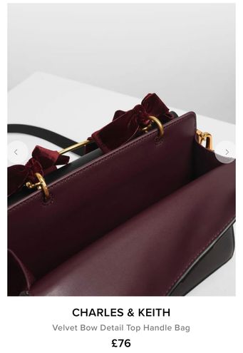 Charles Keith Velvet Bow Detail Top Handle Bag