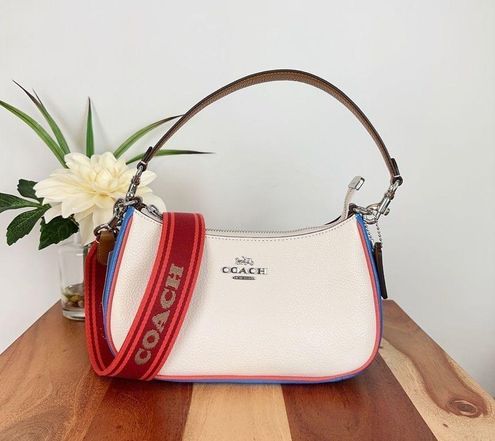 COACH CJ595 Teri Shoulder Bag In Colorblock Leather Crossbody Silver/Chalk  Multi