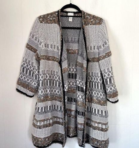 Chico's Open Front Mixed Textured Knit Cardigan Sweater Jacket ~ Size 2  Size L - $26 - From Ginny