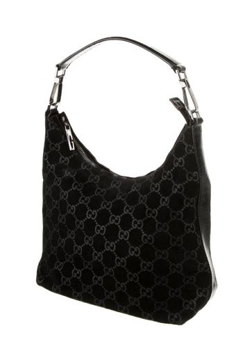 Gucci Black Suede Monogram Hobo Shoulder Bag