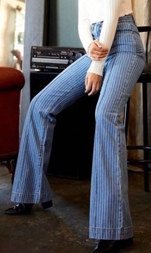 Striped Denim Flare Jeans