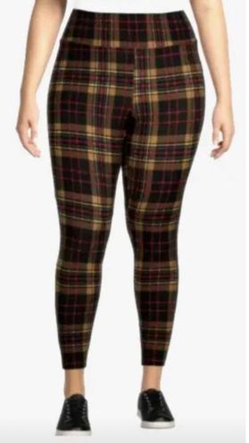 Terra & Sky 3X Plaid Pull On Leggings Stretchy Black Red Yellow