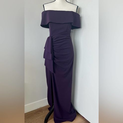 XScape Off The Shoulder High Slit Gown in Plum Grape Purple Size 6 www ...