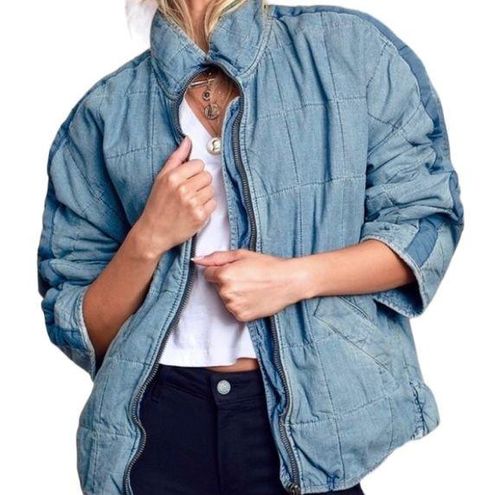 Free People Quilted Dolman Jacket Cali Indigo Blue Denim Jacket