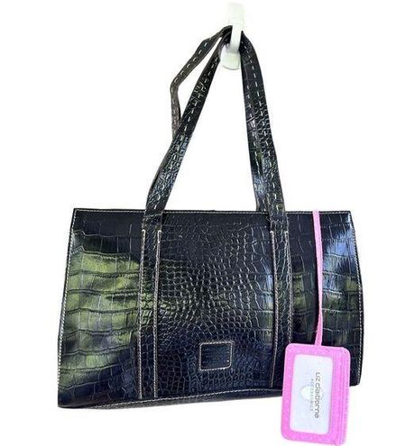 Liz Claiborne, Bags, Liz Claiborne Black Crocodile Print Patent Leather  Shoulder Bag