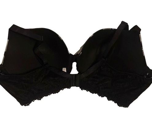 Auden Womens Smooth Lace Plunge Push Up Bra Underwire Black Floral