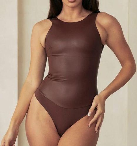 PINSY Vegan Leather High Neck Shapewear Bodysuit NWT in XL