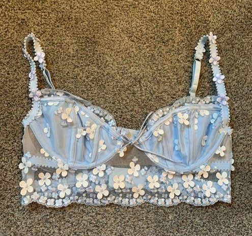 For Love And Lemons, Intimates & Sleepwear, For Love And Lemons Daisy Embroidered  Bra Blue Floral Small New