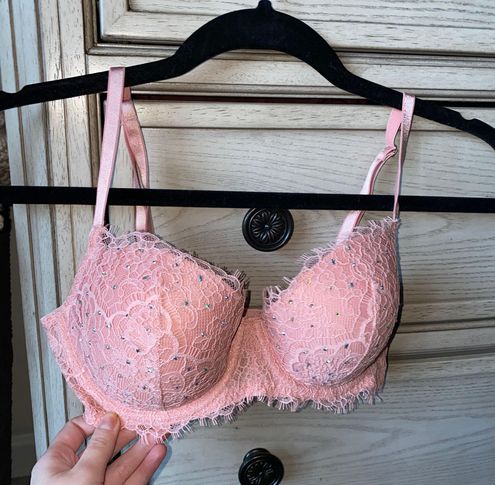 Victoria Secret Women Bra 30C Pink Velvet Longline Lined Demi Glitter