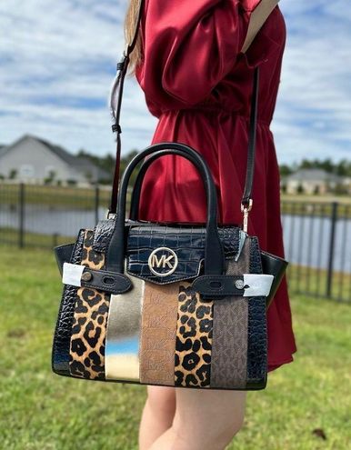 NWT Michael Michael Kors Carmen Medium leopard print and Logo Flap Satchel  Bag