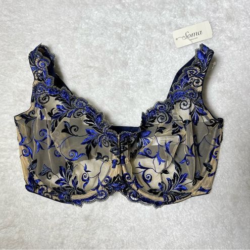 NWT Soma 36G Sensuous Lace Unlined Bra in Nightfall Navy/Sapphire