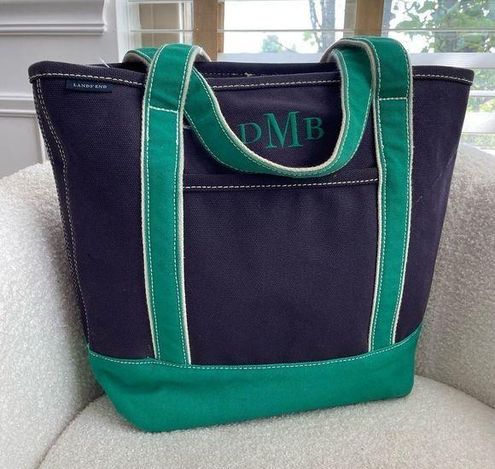 Lands'End Navy a green Canvas Tote Monogram 13 x 15 - $23