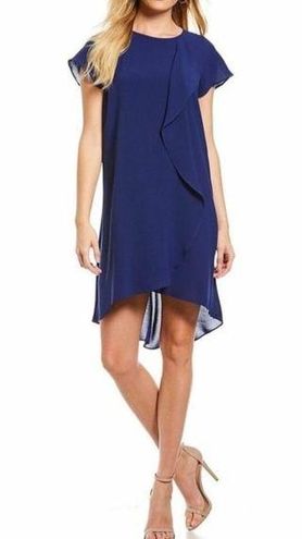 Adrianna Papell Gauzy Crepe Corkscrew Shift Drape Dress Blue