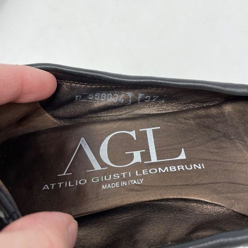 AGL Cap Toe Ballet Flat in Black Leather Patent Buckle Belt Size