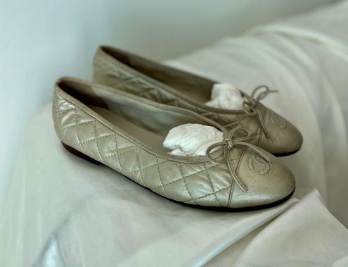 Chanel Metallic Gold/Silver Leather CC Cap Toe Ballet Flats Size