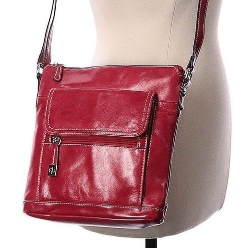 Giani Bernini Women Red Leather Crossbody Bag Front Pocket Fast Shipping