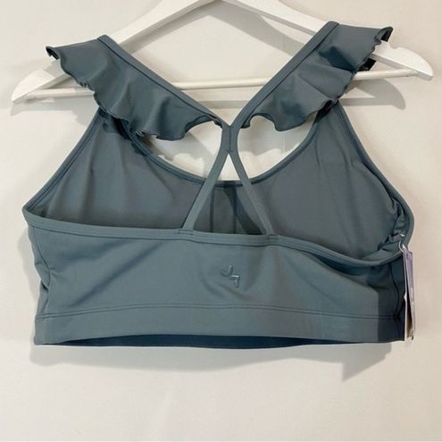 Joy Lab Women's Strappy Ruffle Sports Bra Storm Grey Size Large