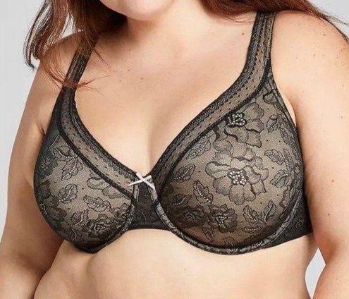 Cacique black floral lace lightly lined bra plus size 46C - $23 - From  Iriana