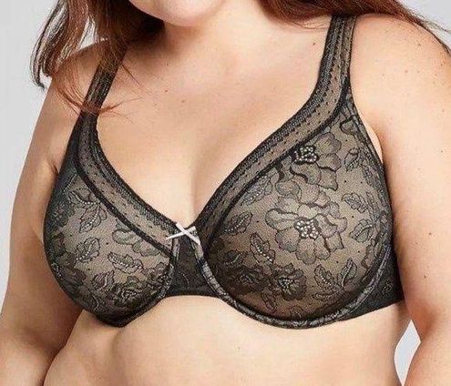 Cacique black floral lace lightly lined bra plus size 46C - $23